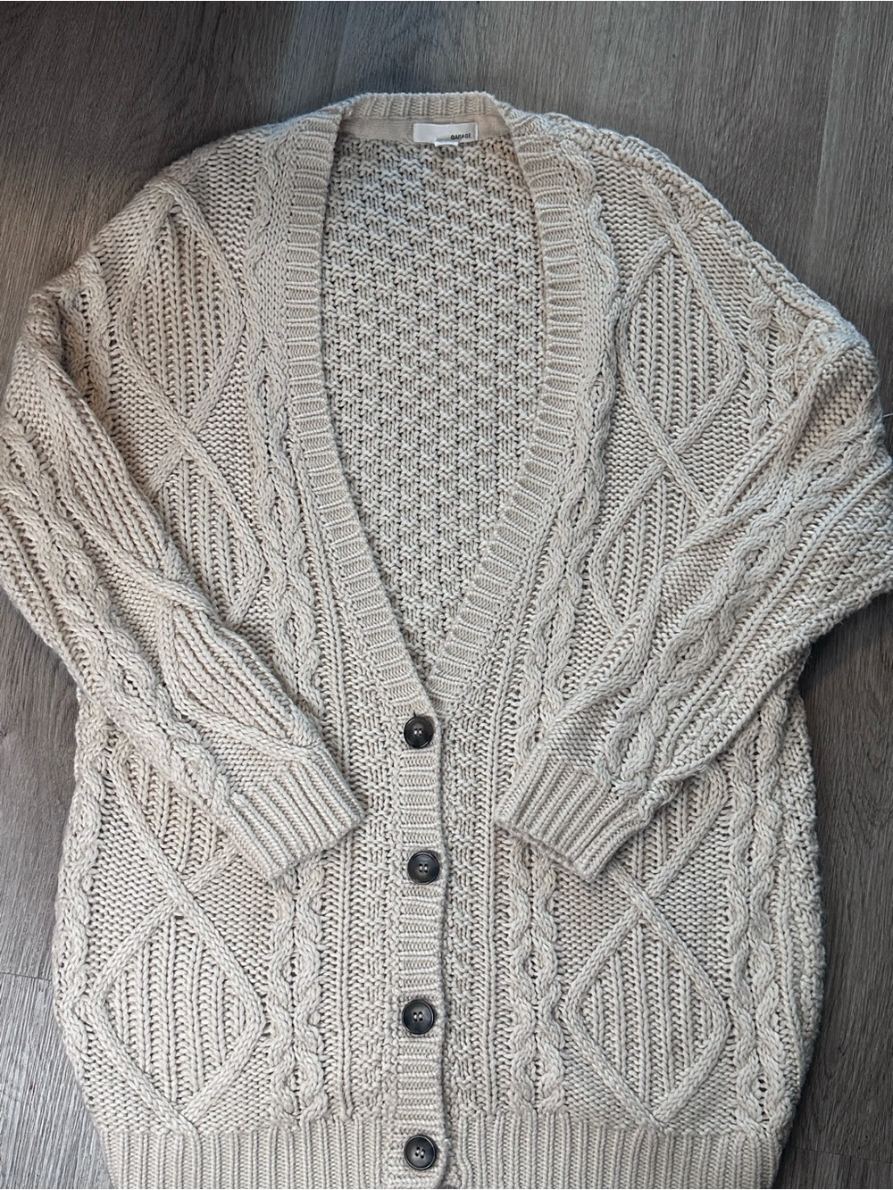 Garage Beige Cable Knit Button-Up Cardigan